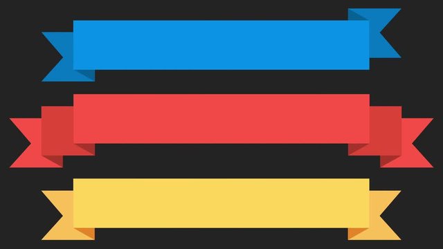Animated Retro Ribbon Banners. Concept with colored vintage ribbons for your text or message. Available in 4K FullHD and HD video 2D flat render footage.