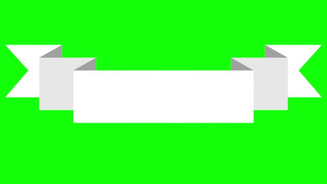 Animated White Ribbon Banner on green screen chroma key. Concept with colored ribbon for your text or message. Available in 4K FullHD and HD video 2D flat render footage.