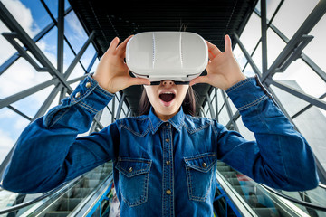 Woman wearing virtual reality glasses