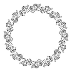 Vintage floral frame with roses silhouette. Vector clip art.