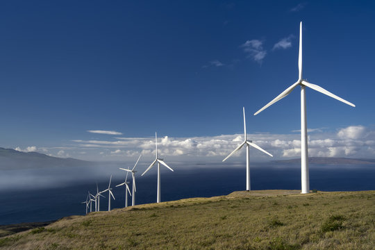 Wind turbines. Maui, Hawaii, USA