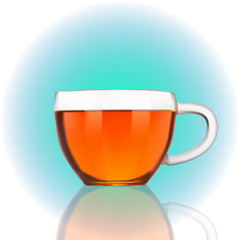 cup of green tea on blue background