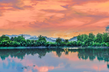 sunrise beautiful landscape with blur mountain