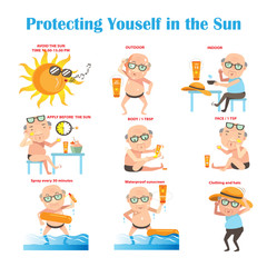 sunscreen/The old man protect himself from the sun with sunscreen.
vector illustration