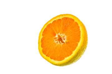 Slice of fresh orange isolated on white background
