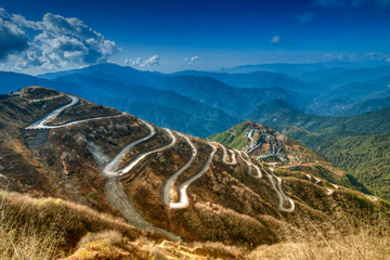Curvy roads , Silk trading route between China and India. One Belt One Road, OBOR project of China.