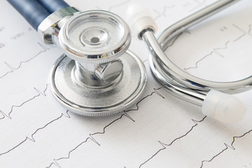 Stethoscope on electrocardiogram chart