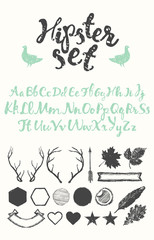 Set vintage hipster logos identity labels drawing