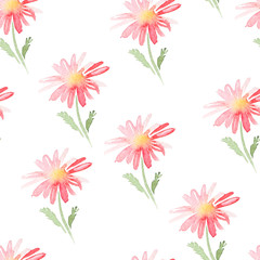 Floral Watercolor Seamless Pattern. Repetitive Texture with Isolated Flowers on White Background.  Hand Drawn Summer Vintage  Background   