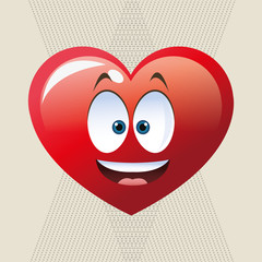 Flat illustration of cartoon face design, heart shape and love c