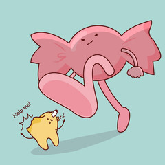 giant candy step on teeth