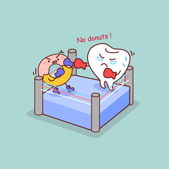 cartoon tooth boxing with donut
