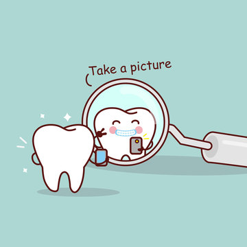 cartoon tooth take a picture