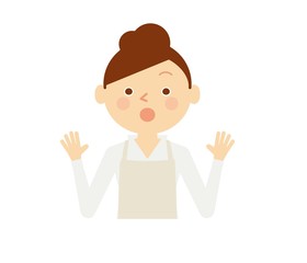 女性　エプロン　驚く