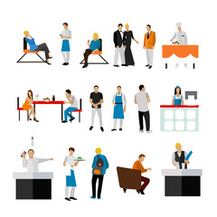 Vector set of restaurant employees and visitors. People icons isolated on white background