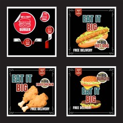 Set of Restaurant Fast Foods menu burger on beautiful background