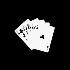 Royal Flush of clubs in poker