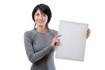 Model with blank sign