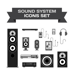 Home sound system. Home stereo flat vector set icons for music l