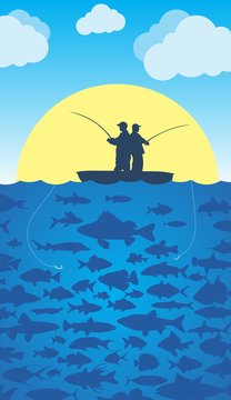 Fishing in the sea. 