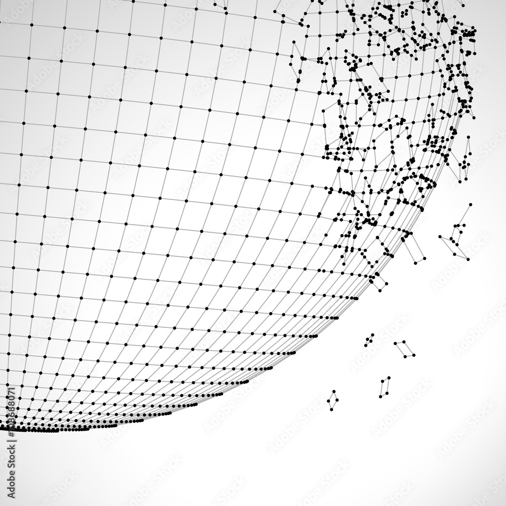 Poster exploded grid ball made of connected dots