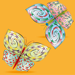 
Illustration a pair butterfly clowns
Illustration set of colorful clowns couple butterflies in flight on a dark yellow background for design and decoration
