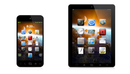 Modern digital phone and tablet on white background