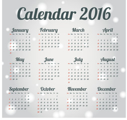Year 2016 Calendar