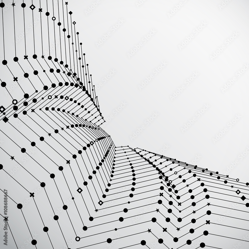Poster Wavy grid made of connected dots with signs