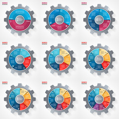 Vector business and industry gear style circle infographic templates for graphs, charts, diagrams and other infographics. Business concept with options, parts, steps, processes. Gear style logo.