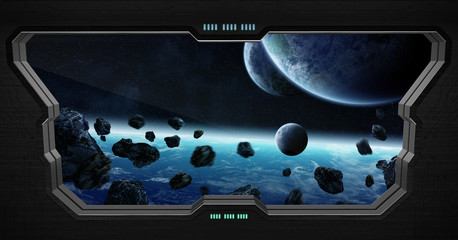 Fototapeta premium View of outer space from inside a space station