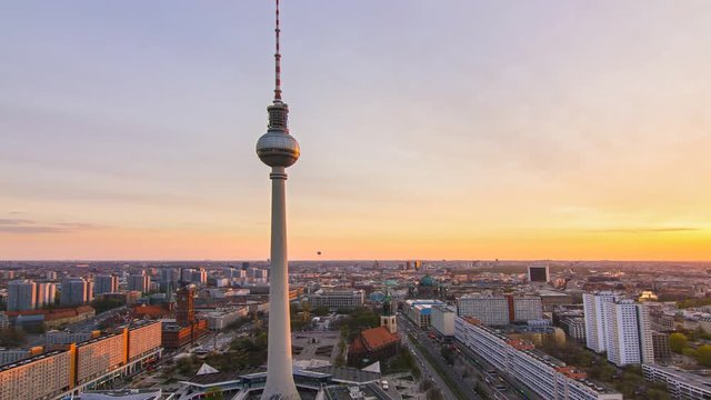 berlin skyline cityscape timelapse at the sunset day to night transition