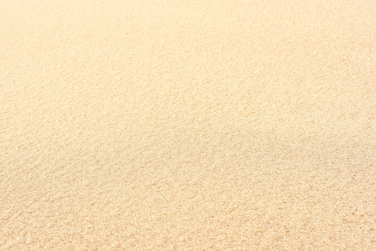 Selective focus of sand on the beach. Close-up of sand with copy space. Focus on the foreground. Sand background.