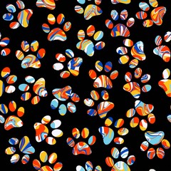 Vector seamless pattern with cat or dog footprints. Cute colorfu