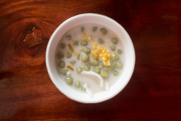 Rice flour ball in sweet coconut milk with coconut and corn  , Bua Loi, popular Thai dessert