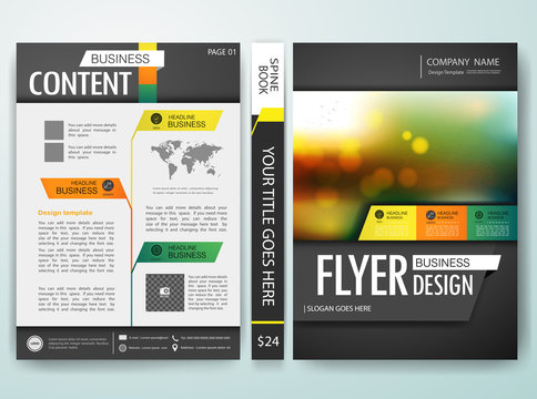 Brochure flyer annual report design template vector, Leaflet cover presentation with abstract bokeh blur background. Layout in A4 size with spine book design.illustration.