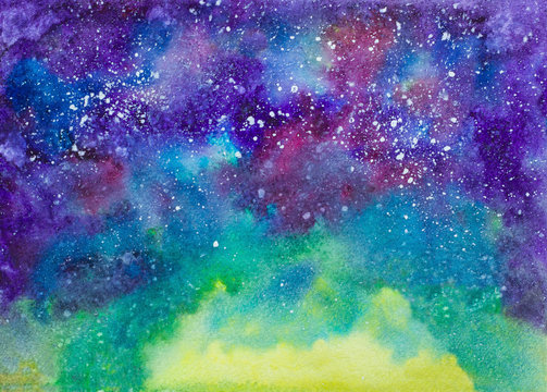 Galaxy cosmic space hand painted watercolor texture 