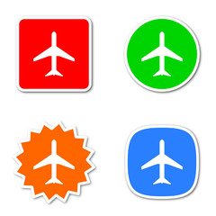 plane simple colored vector web internet icon set flat design sticker tag
