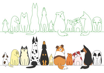 various posing dogs in a row