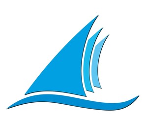 Logo of blue sailing vessel. 