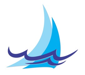 Logo of blue sailing vessel. 