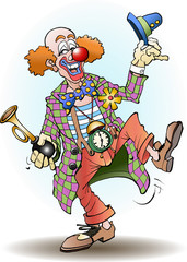 Circus clown greets cartoon illustration vector drawing