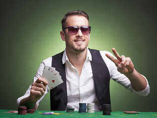 Winner poker player at the table
