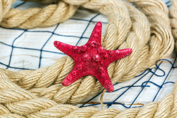 Fototapeta na wymiar starfish lies on a rope