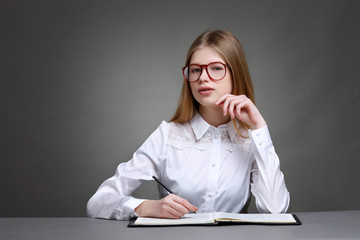 education and school concept - little student girl studying