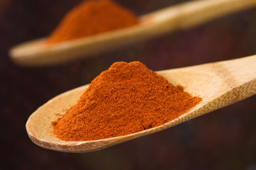 Paprika (sweet pepper) on the wooden spoon