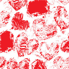 Seamless pattern with grunge red color figures - hearts. Isolate