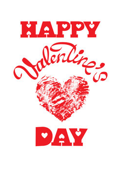 Red grunge heart with calligraphic text Happy Valentine`s Day, i