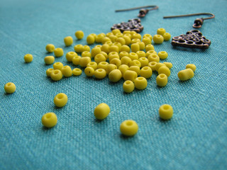Yellow beads and pieces for making earrings, handmade jewelry