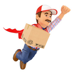 3D Super Delivery man with a box